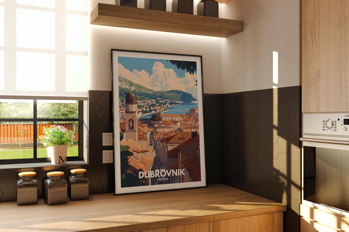 Dubrovnik Croatia Old Town Terracotta Rooftops Bay Travel Poster - Image 2