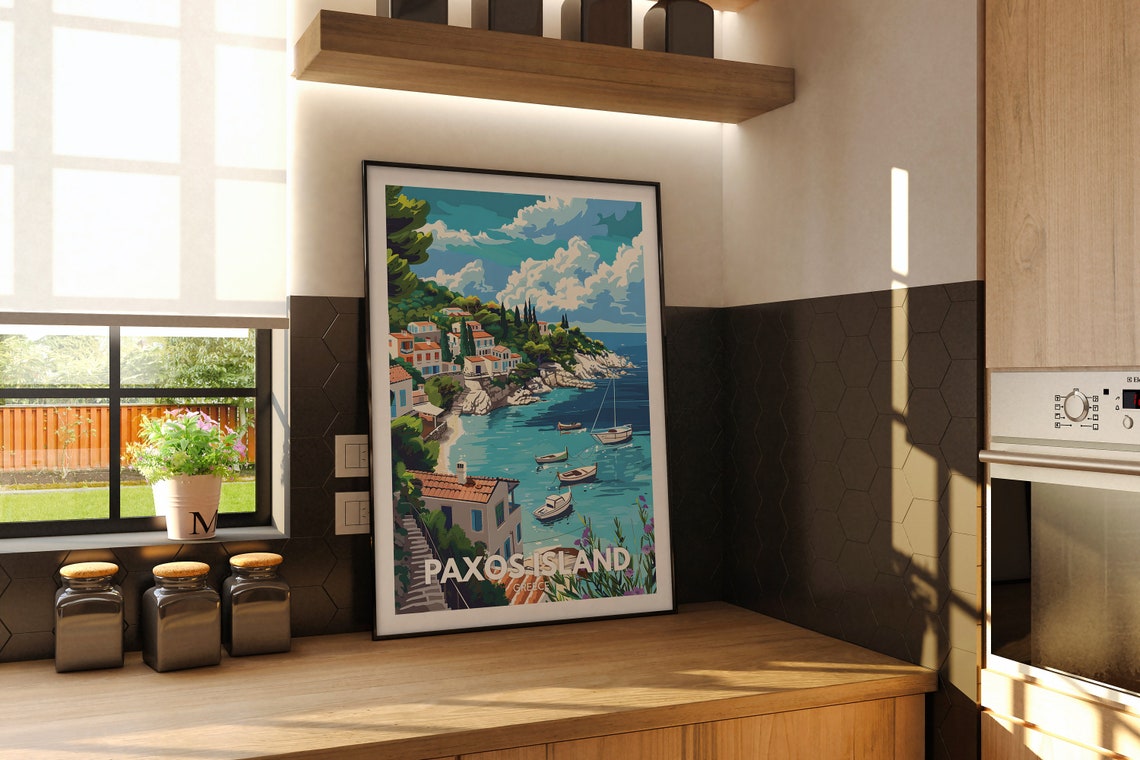 Paxos Island Print Paxos Island Travel Poster Greece Wall Art Print Greece Home Decor Travel Wall Art Poster Unique City Print - Image 2