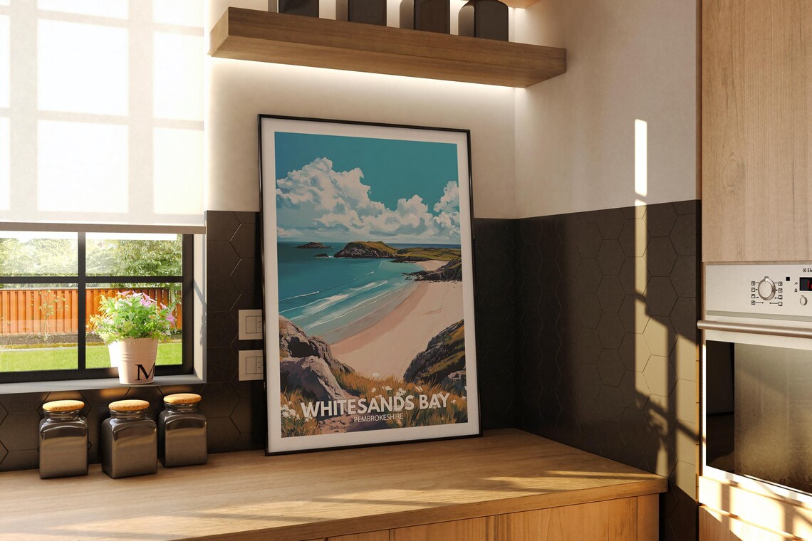 Whitesands Bay Pembrokeshire Curving Beach Islands Travel Poster - Image 2