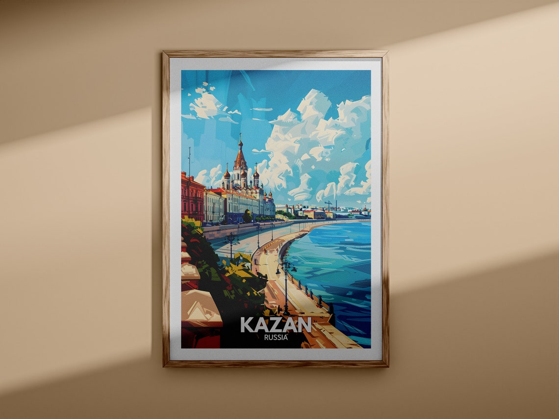 Kazan Russia Riverfront Promenade Golden Domes Vista Scene Poster - Image 3