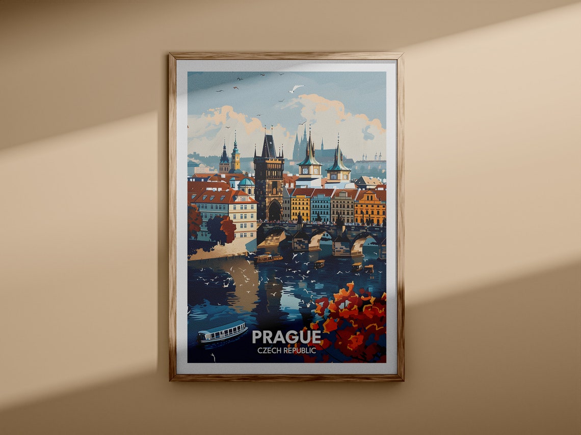 Prague Czech Republic Charles Bridge Old Town Skyline Travel Poster - Image 3