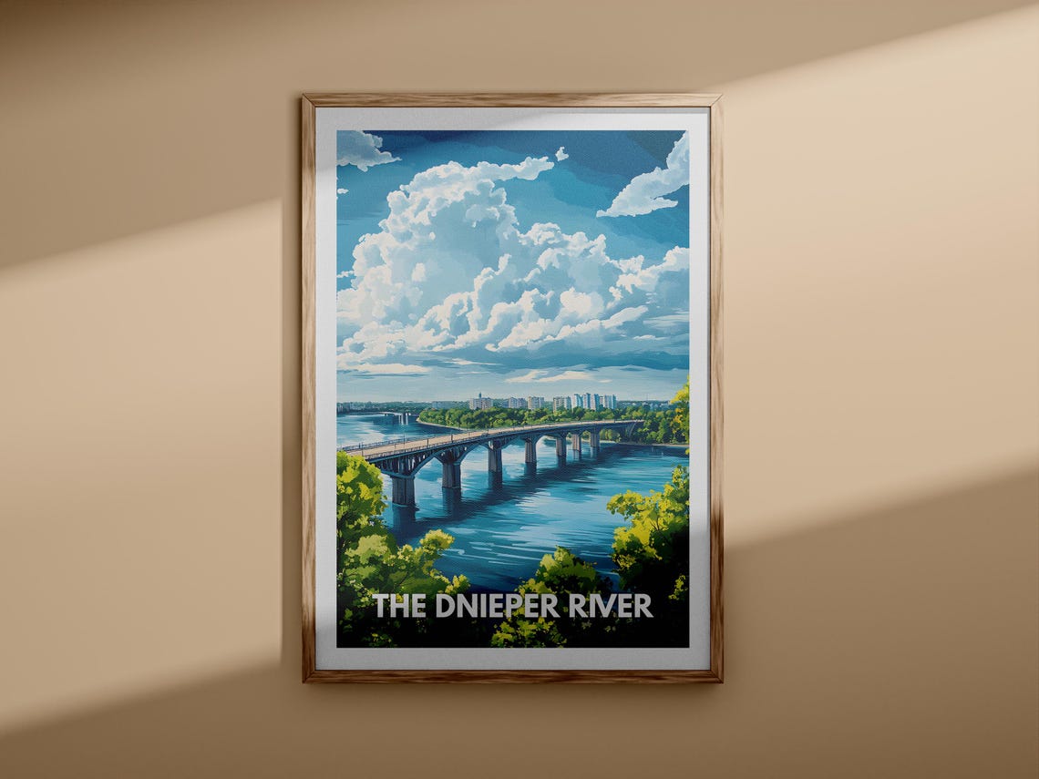 The Dnieper River Bridge Crossing City Skyline Clouds Travel Poster - Image 3