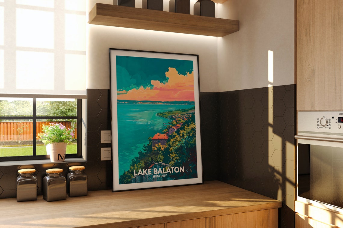 Lake Balaton Hungary Sunset Lakeside Village Shore Travel Poster - Image 2