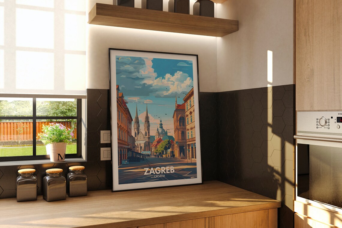 Zagreb Croatia Cathedral Street Scenic Vintage Travel Poster - Image 2