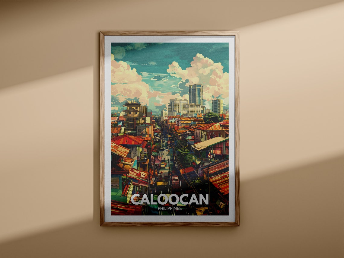Caloocan Philippines Anime Style Rooftop Street Scene Poster - Image 3