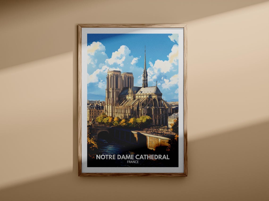 Notre Dame Cathedral Paris France Gothic Style Vintage Travel Poster - Image 3