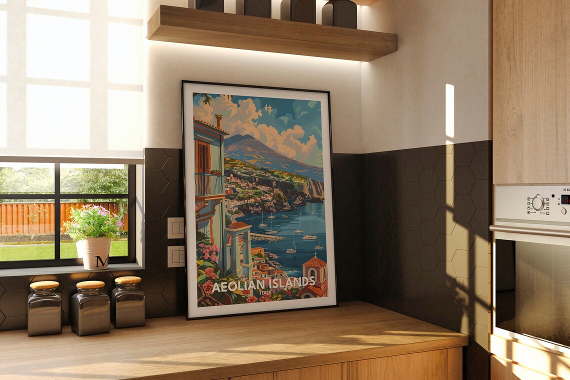 Aeolian Islands Italy Volcano Harbor Coastal Village Island Poster - Image 2