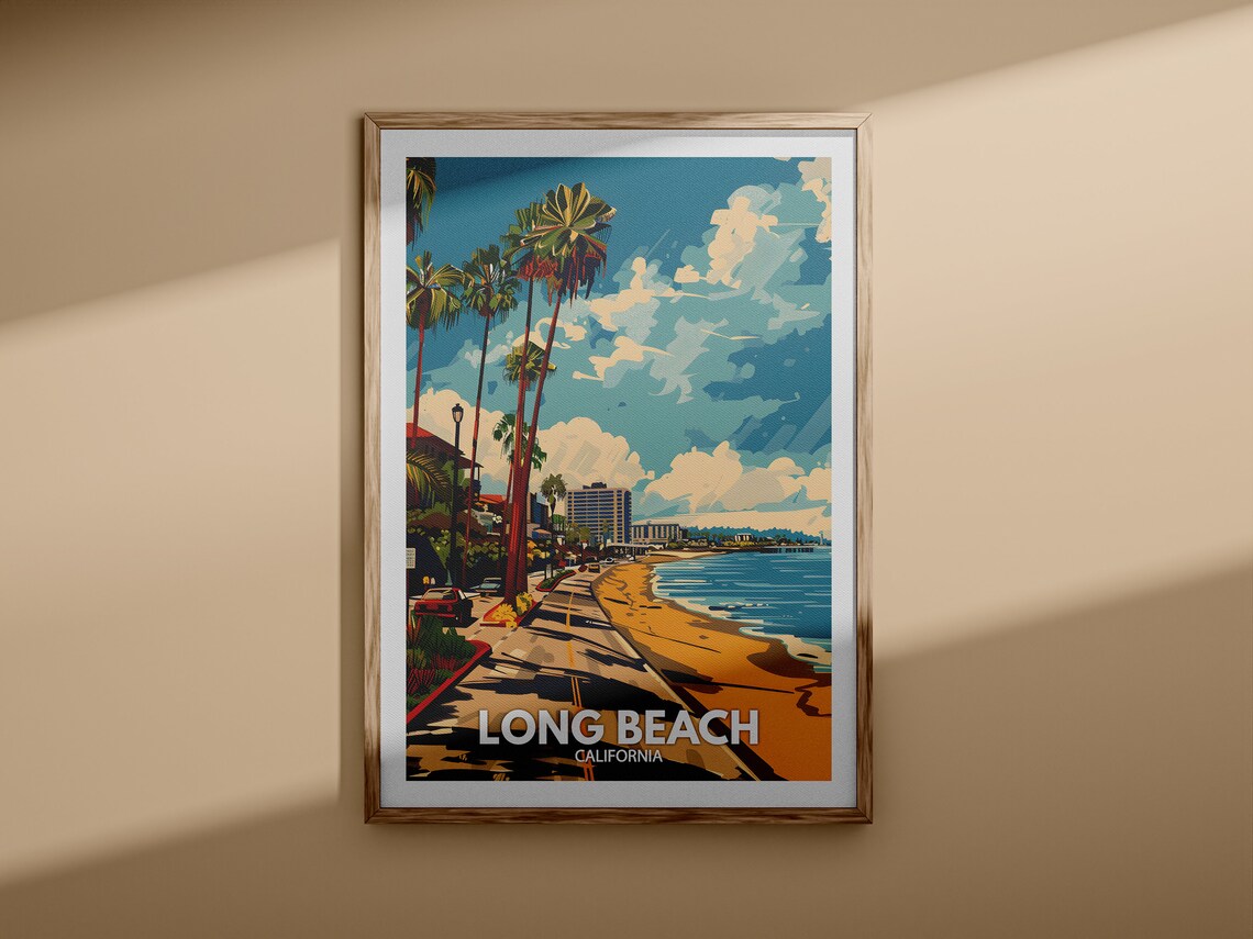 Long Beach California Palm Beach Street Vintage Travel Poster - Image 3