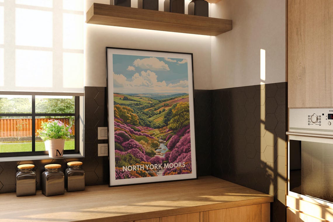 North York Moors National Park Heather Bloom Stream View Travel Poster - Image 2