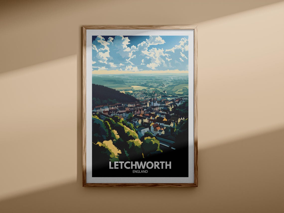 Letchworth England Hilltop Panorama Green Hills Vintage Travel Poster - Image 3