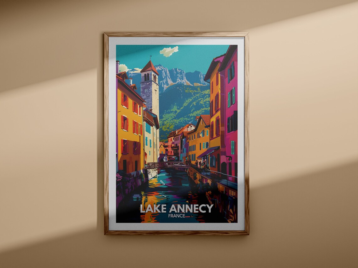 Lake Annecy France Canal Town Old Tower Alpine Vintage Travel Poster - Image 3