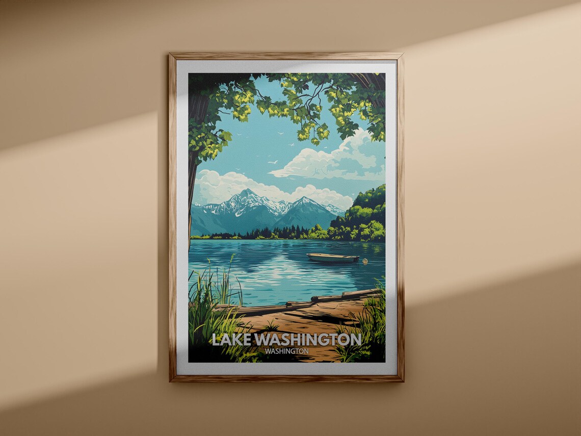 Lake Washington Washington Mountain Lake Vintage Travel Poster - Image 3