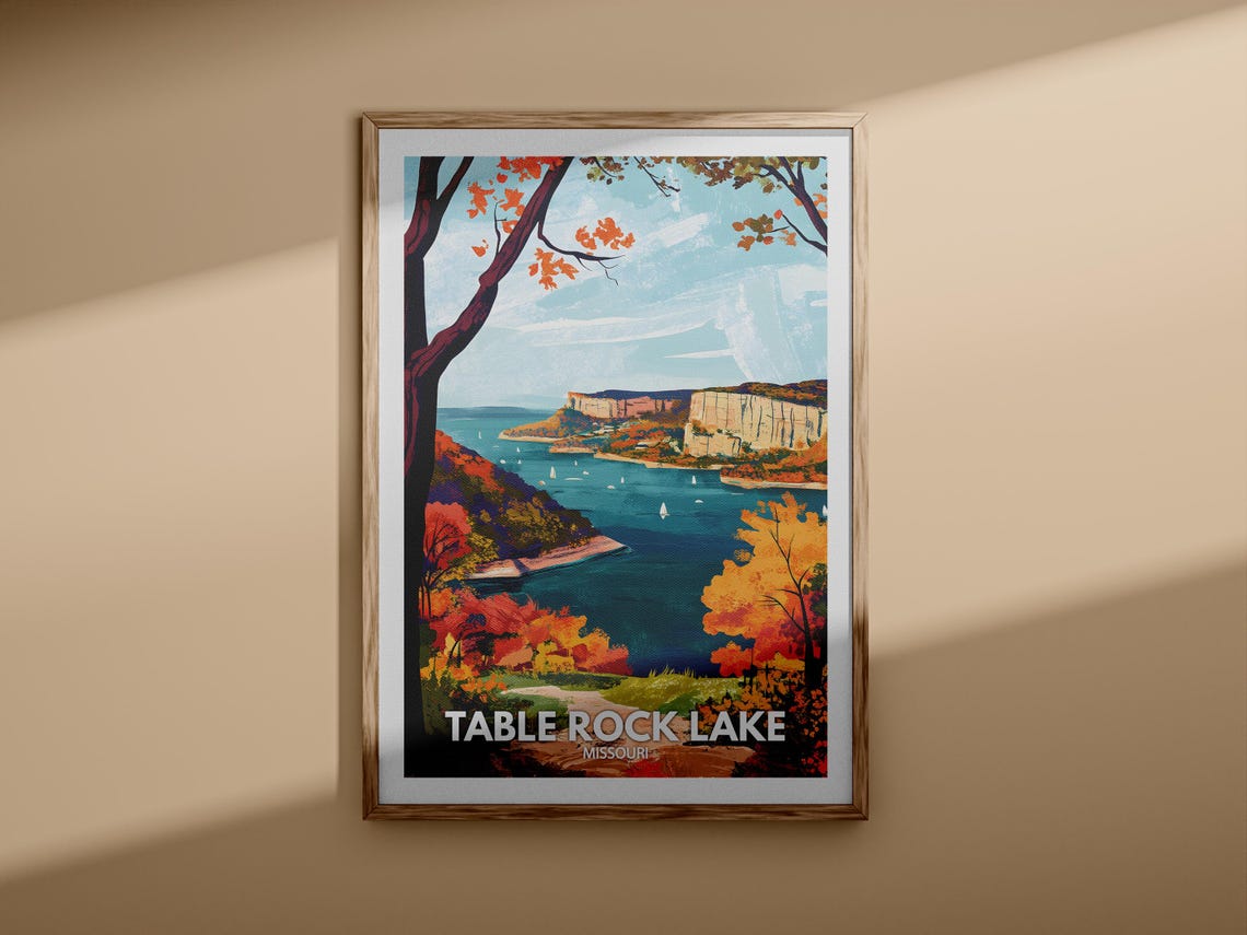 Table Rock Lake Missouri Bluffs Fall Colors Sunset Travel Poster - Image 3