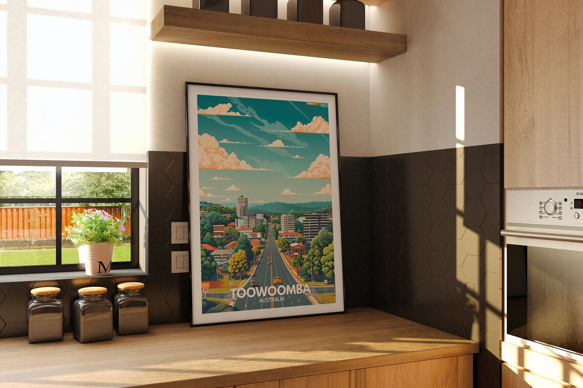 Toowoomba Australia City Skyline Avenue Retro Travel Art Poster - Image 2