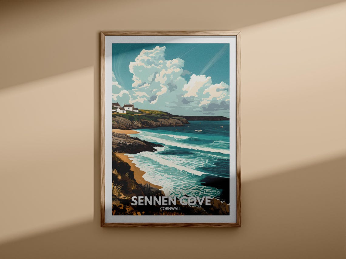 Sennen Cove Cornwall Rocky Headland Coastal Waves Travel Poster - Image 3