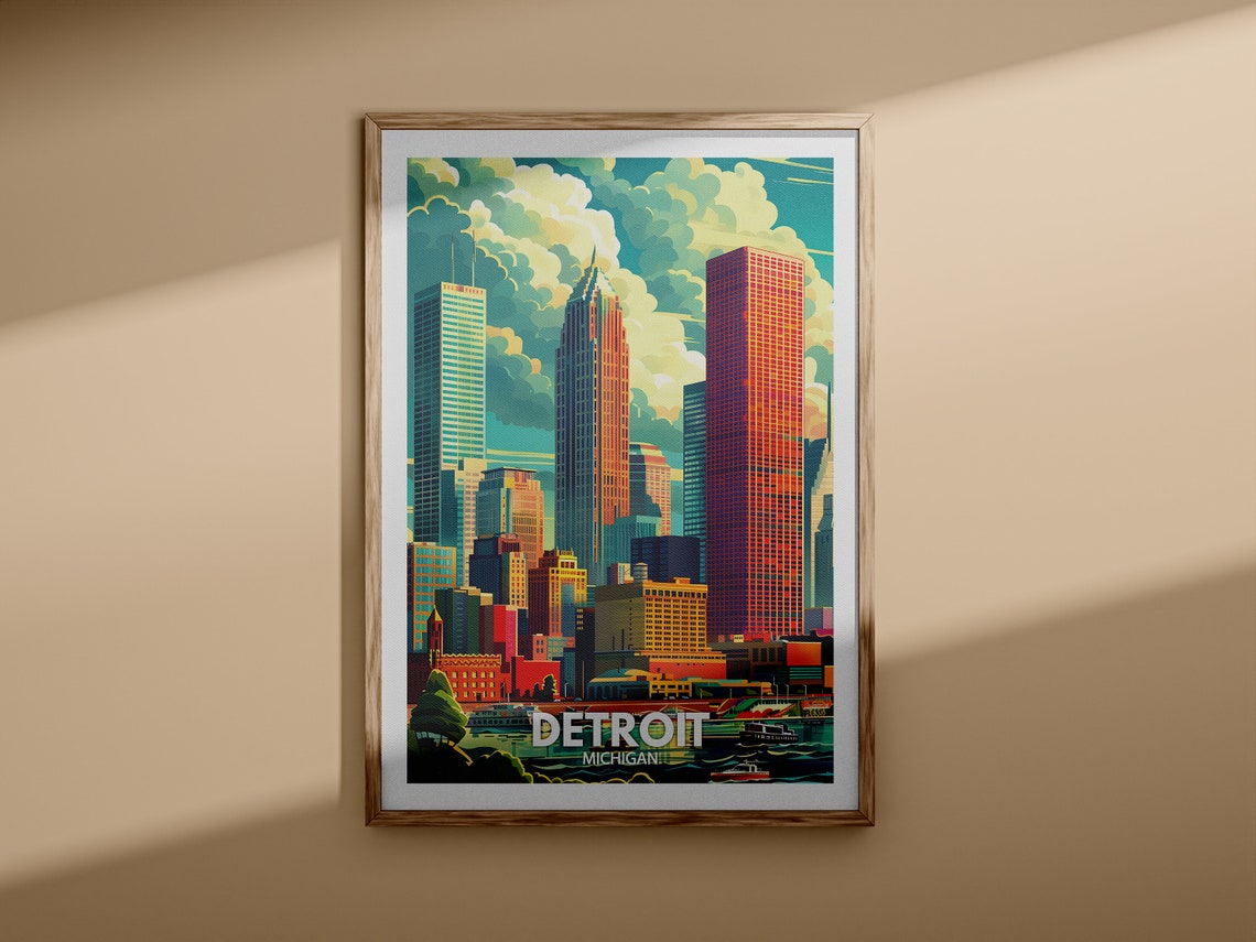 Detroit Print Detroit Travel Poster Michigan Wall Art Print United States Travel Home Decor Usa City Poster - Image 3