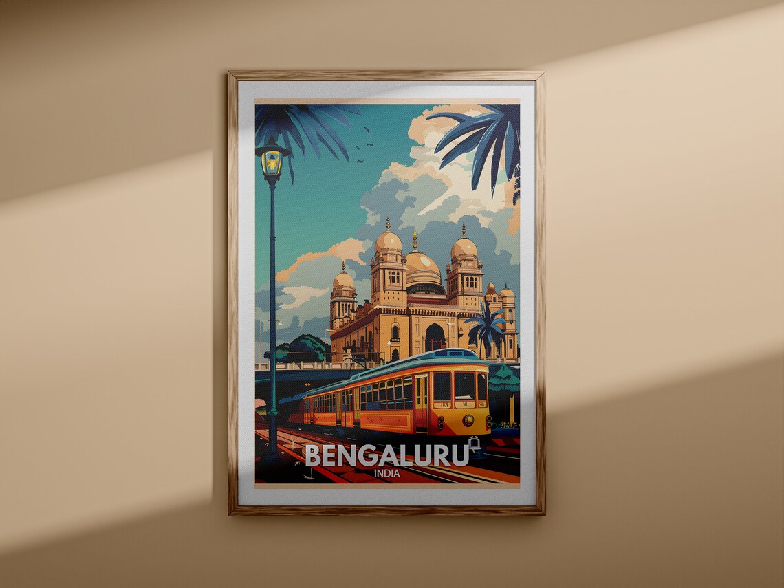 Bengaluru India Palace Domes Tram Street Vintage Travel Poster - Image 3
