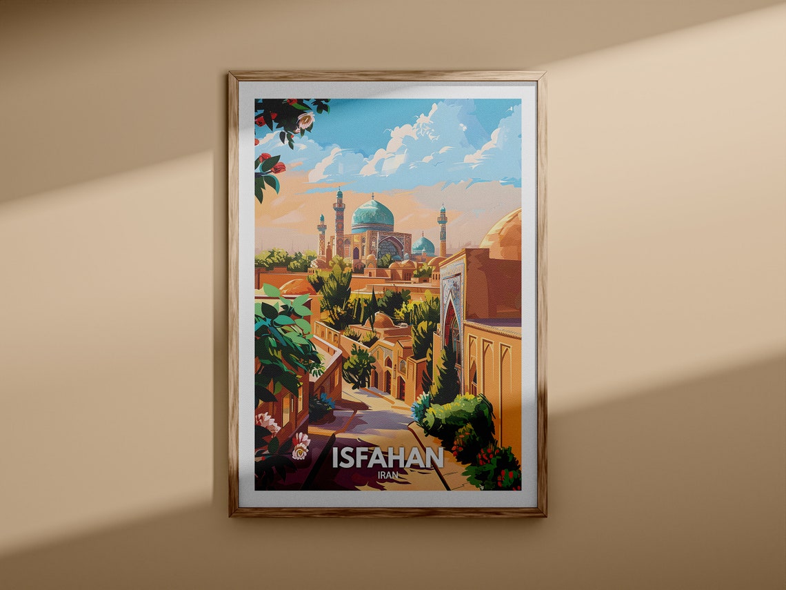 Isfahan Iran Blue Dome Mosque Gardens Old City Travel Scene Poster - Image 3