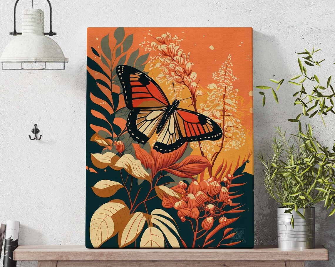 Monarch Butterfly Among Orange Flowers Poster Autumn Botanical Decor