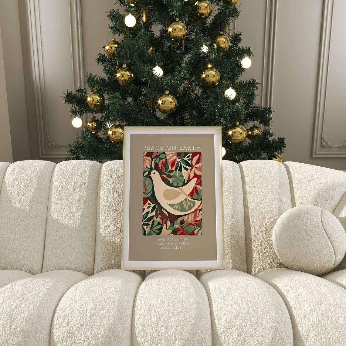 Peace on Earth White Dove Christmas Foliage Scripture Poster - Image 3