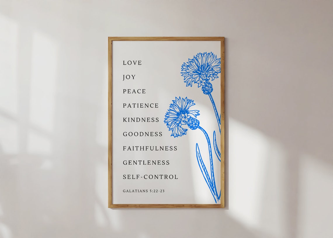 Fruit of the Spirit Galatians 5 Blue Floral Christian Scripture Poster - Image 4