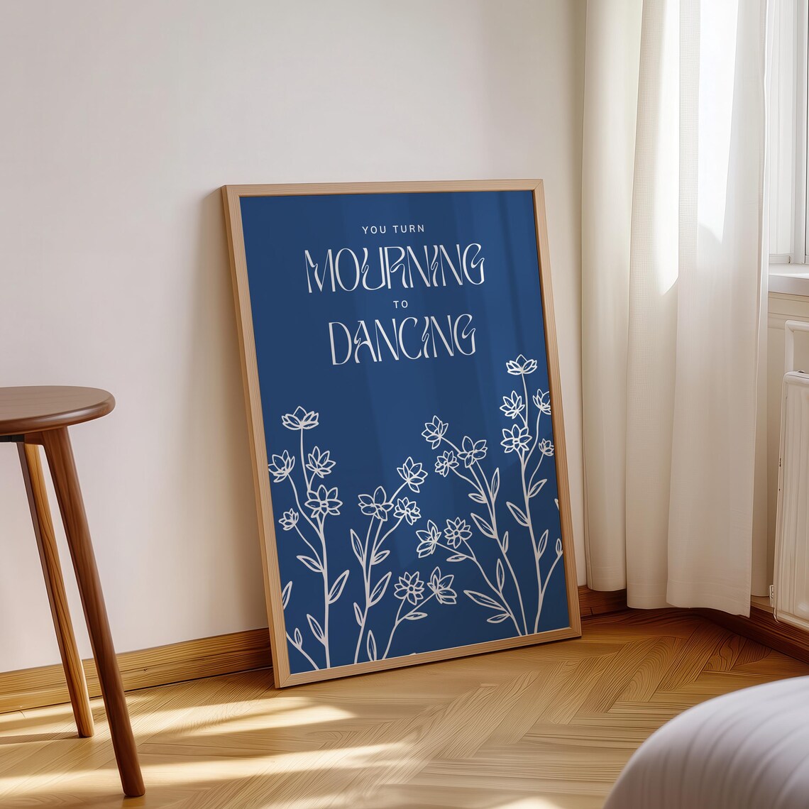 You Turn Mourning To Dancing Navy Floral Botanical Line Art Poster - Image 3