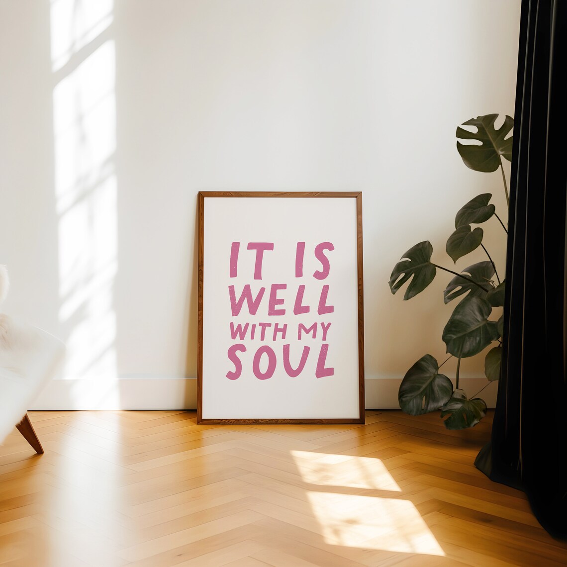 It Is Well With My Soul Pink Hand Lettering Hymn Lyric Feminine Faith Wall Poster - Image 3