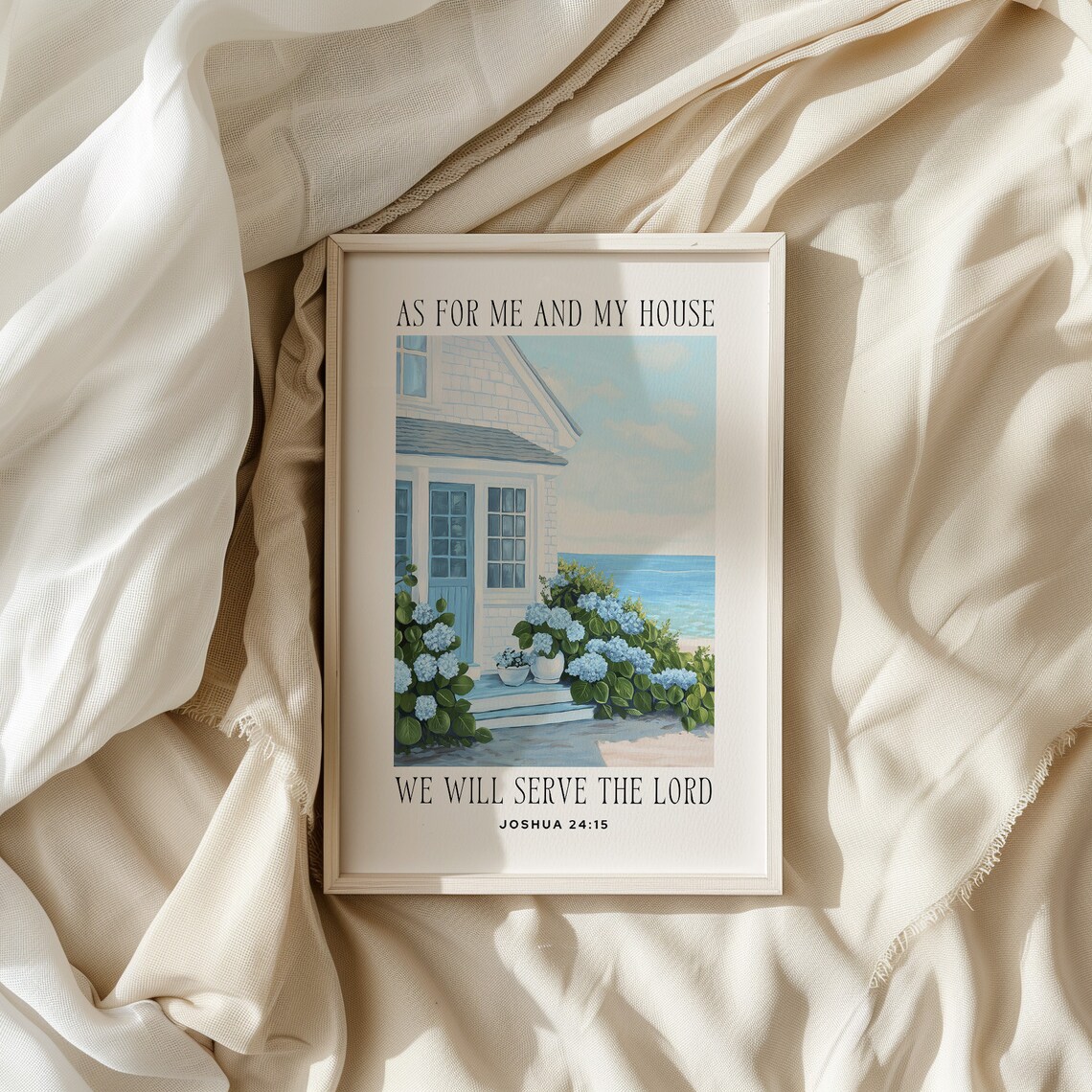 Joshua 24:15 As for Me and My House Coastal Cottage Bible Poster - Image 4