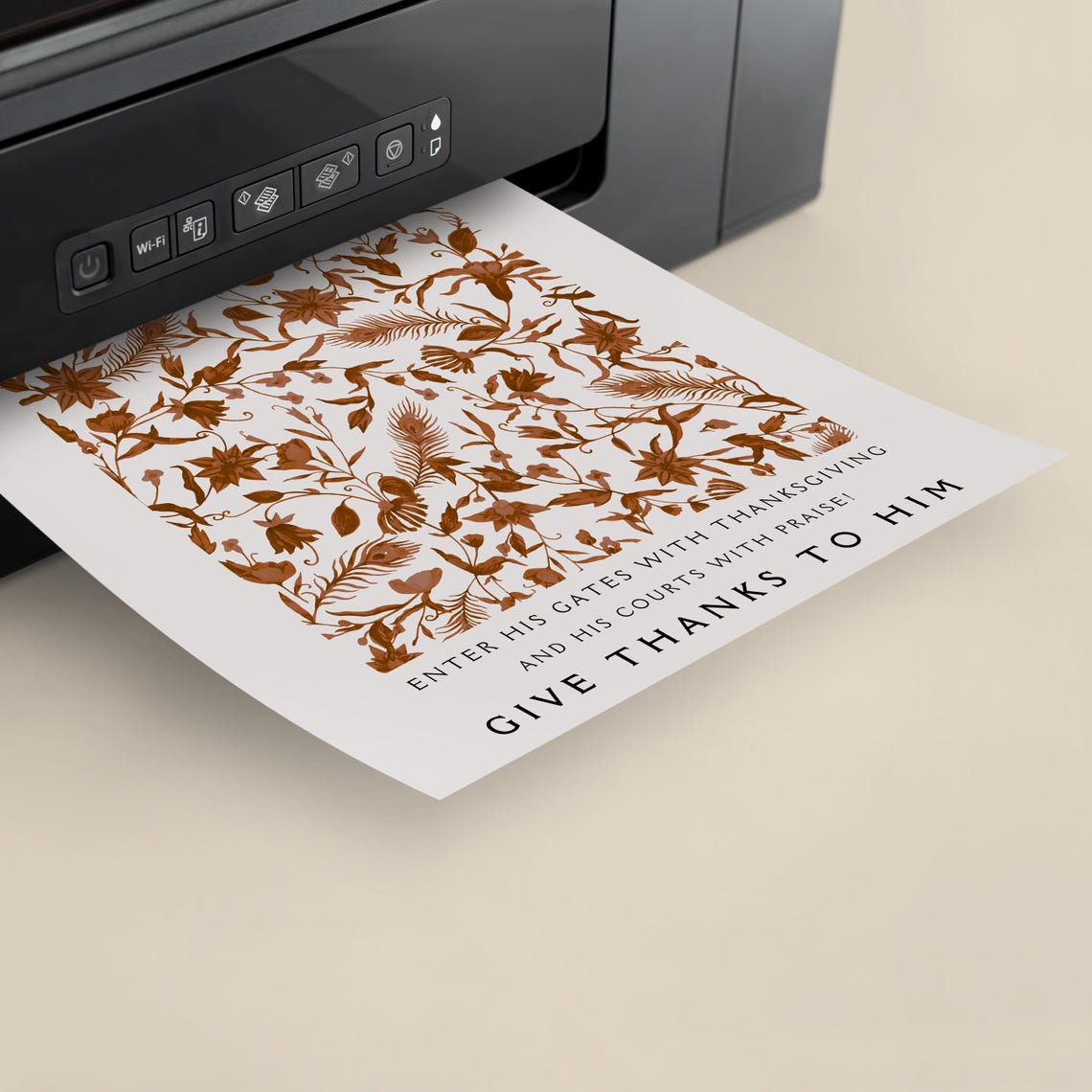 Psalm 100 Give Thanks To Him Rust Botanical Floral Pattern Poster - Image 4
