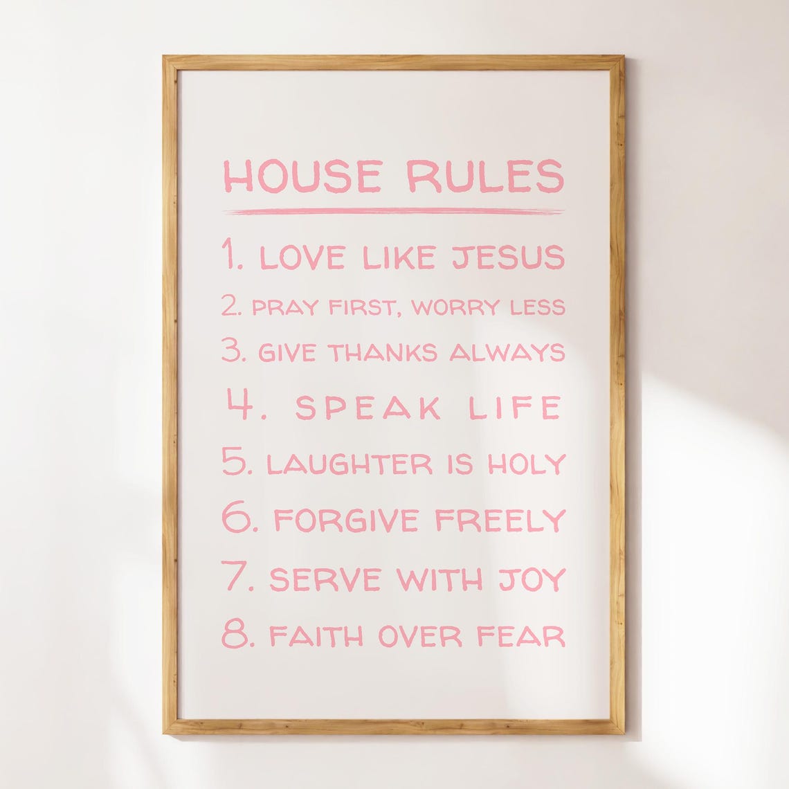 Christian House Rules Pink Hand Lettered Family Values Poster - Image 4