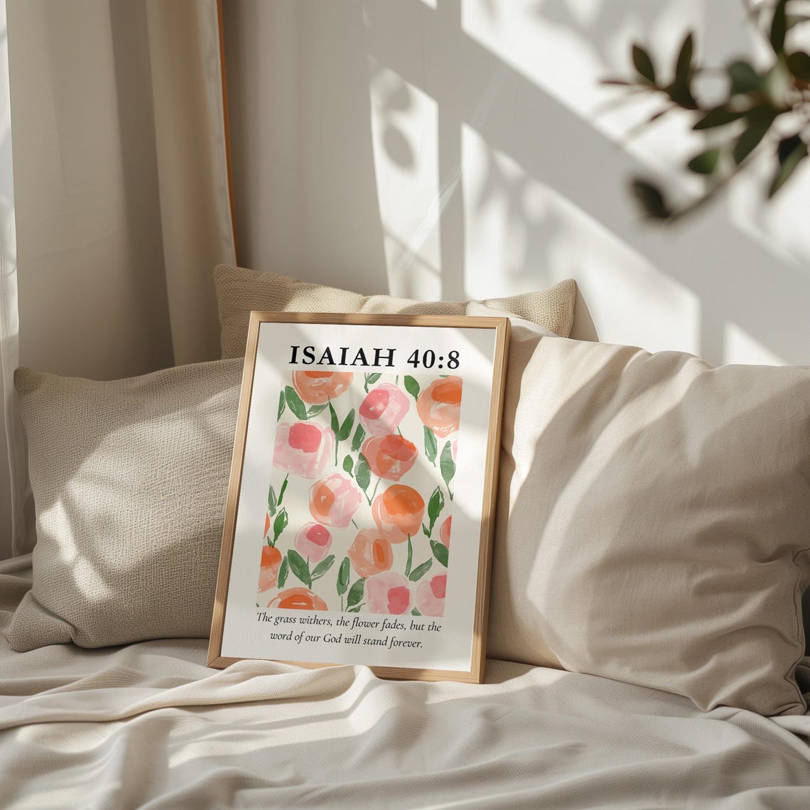 Isaiah 40:8 Pink Tulip Watercolor Floral Scripture Verse Poster - Image 2