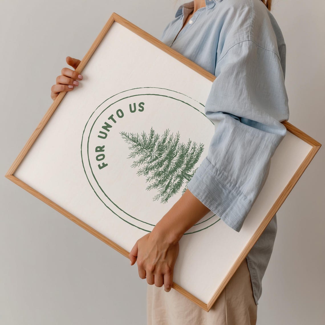 For Unto Us A Child Is Born Green Ink Christmas Tree Stamp Poster - Image 3