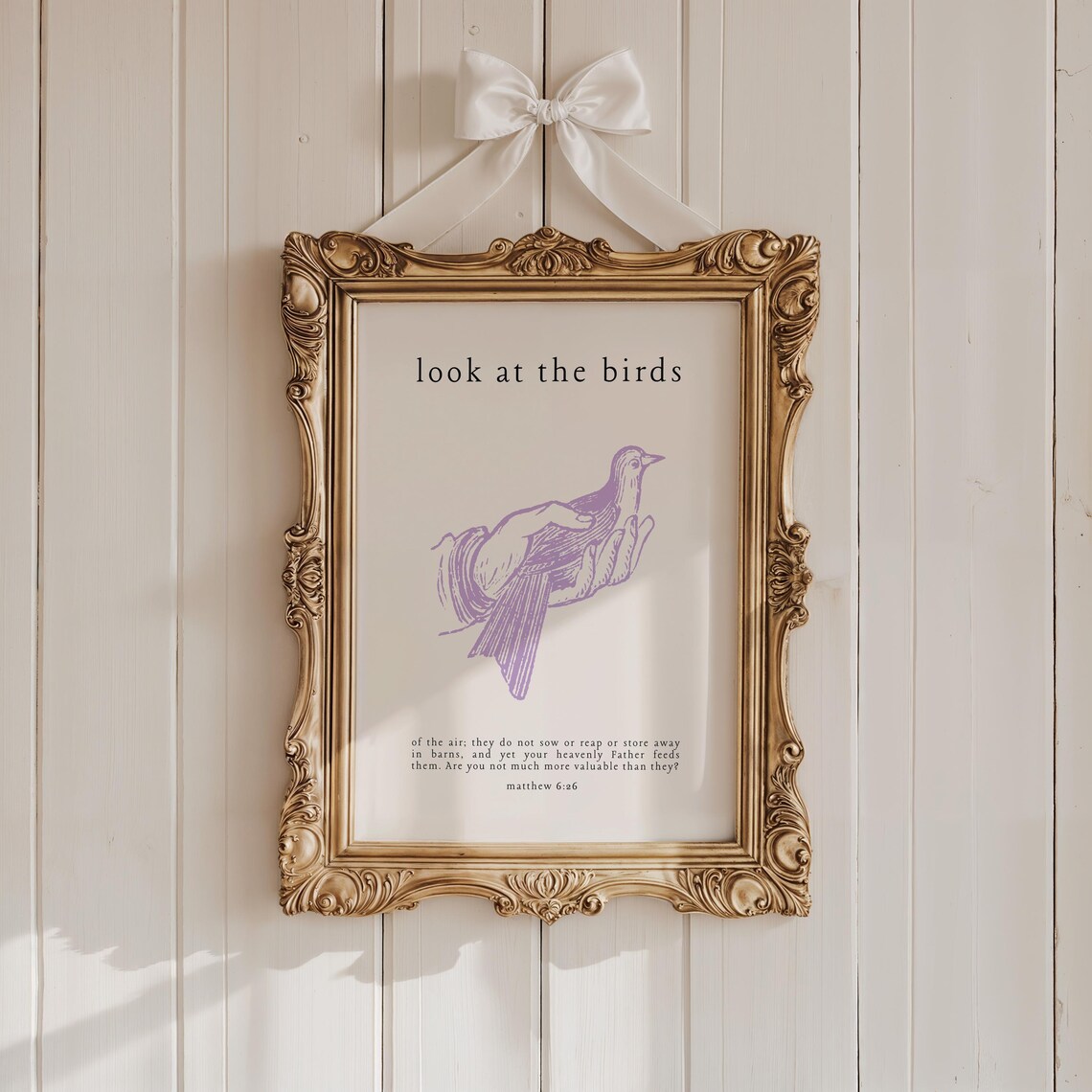 Look At the Birds Matthew 6:26 Purple Bird In Hand Vintage Poster - Image 4