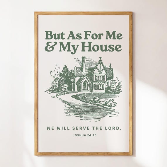 Joshua 2415 Retro Vintage Print Christian Wall Art Scripture Wall Art Gift Dorm Room Essentials Vintage Sage Green Wall Art
