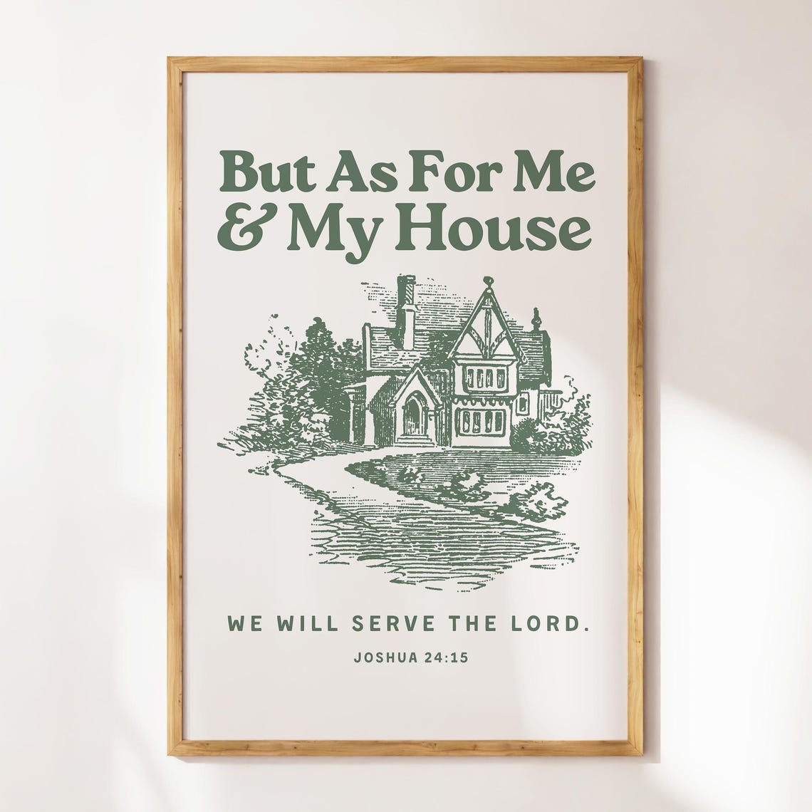 Joshua 2415 Retro Vintage Print Christian Wall Art Scripture Wall Art Gift Dorm Room Essentials Vintage Sage Green Wall Art
