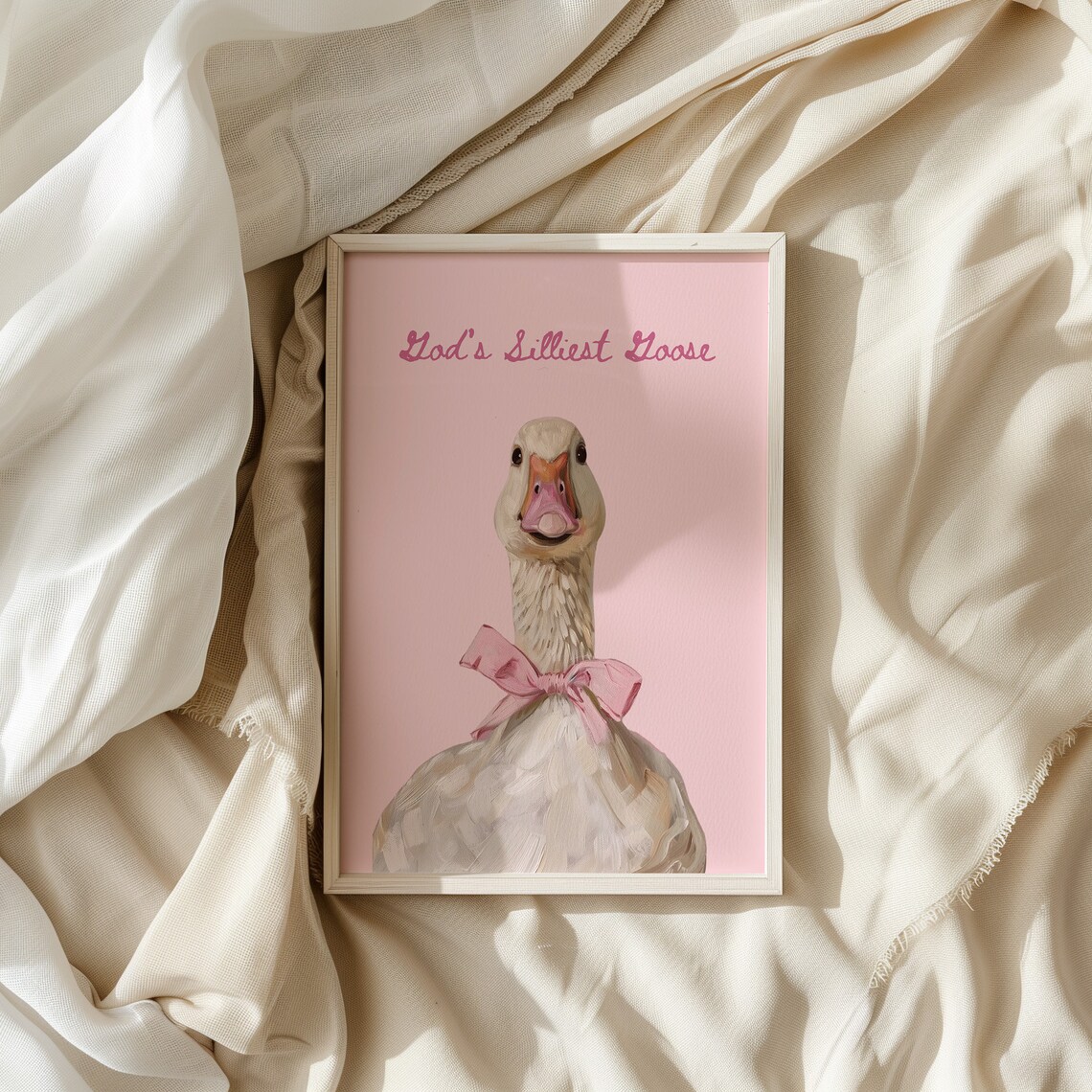 Gods Silliest Goose Pink Bow Coquette Funny Christian Animal Artwork Wall Art - Image 3