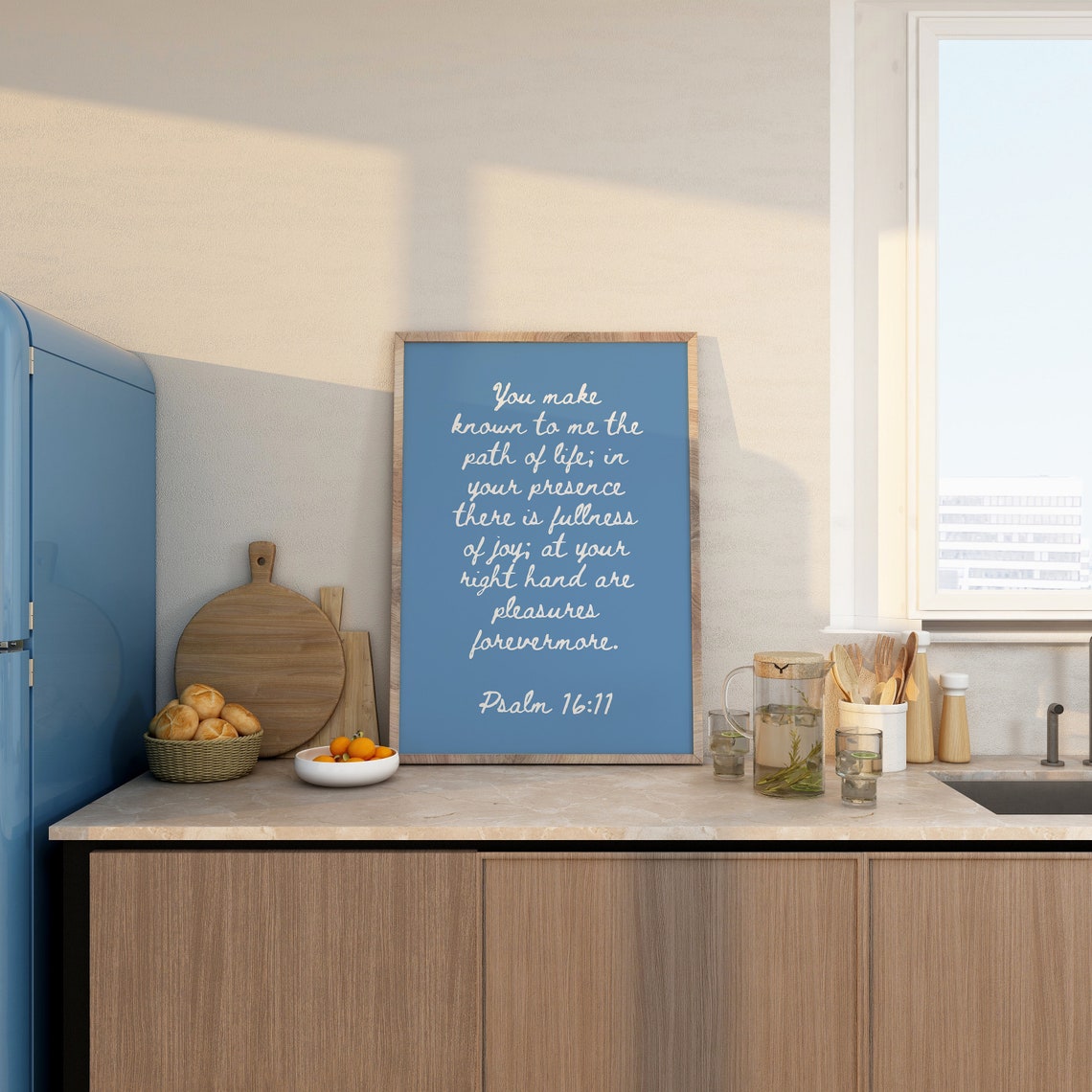 Psalm 16:11 Path of Life Blue Hand Lettered Scripture Verse Poster - Image 4