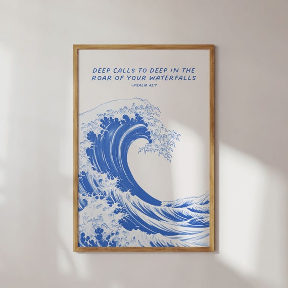 Deep Calls To Deep Psalm 42 Sketch Christian Wall Art Bible Verse Wall Art Print Coastal Wall Art Dorm Room Decor God Art