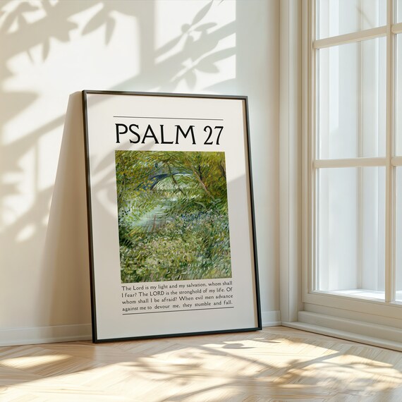 Vintage Van Gogh Print Psalm 27 Christian Wall Art Bible Verse Wall Decor Apartment Housewarming Gift Sage Green Wall Art