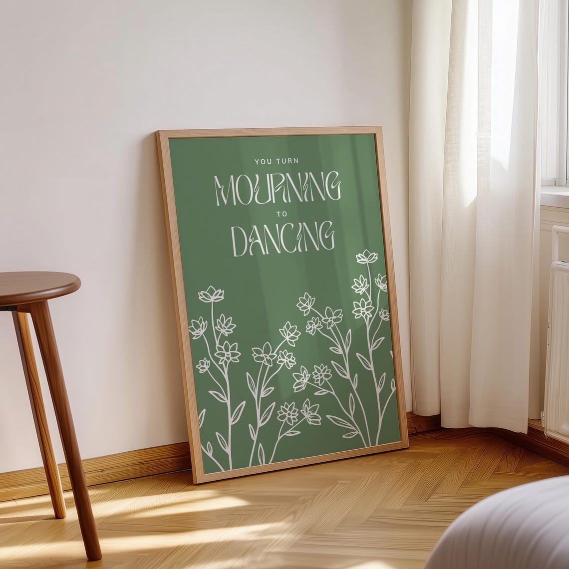 You Turn Mourning To Dancing Green Botanical Line Art Poster - Image 3