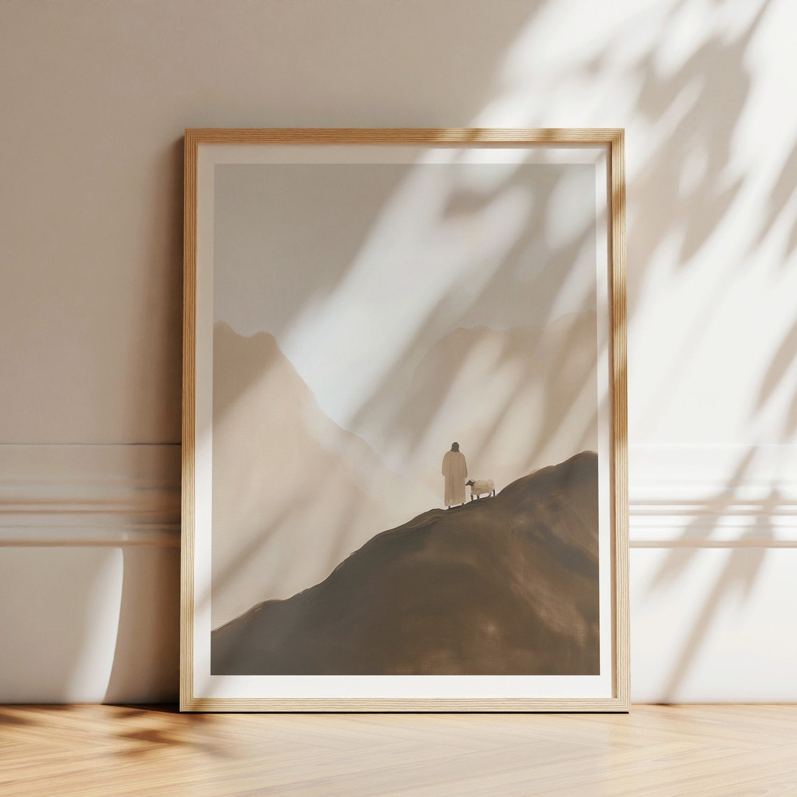 Jesus The Good Shepherd Misty Hill Sheep Minimalist Bible Wall Art