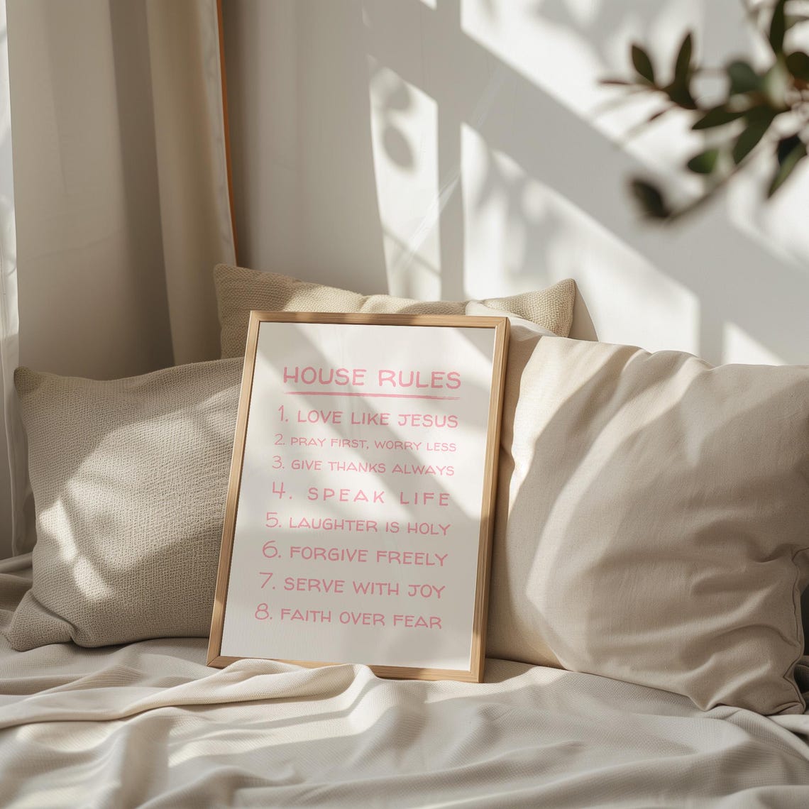 Christian House Rules Pink Hand Lettered Family Values Poster - Image 3