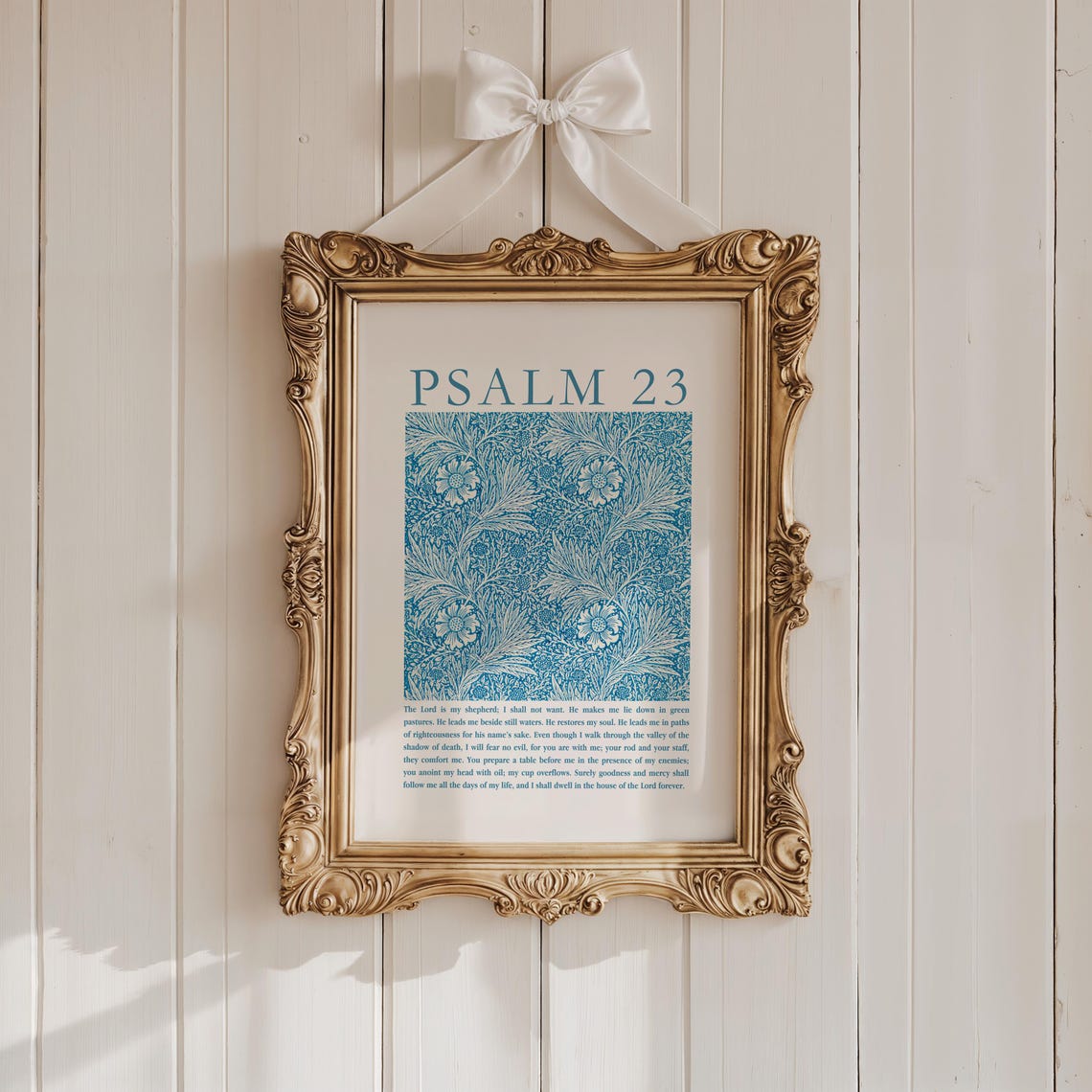 Psalm 23 The Lord Is My Shepherd Blue Floral Pattern Art Poster - Image 3
