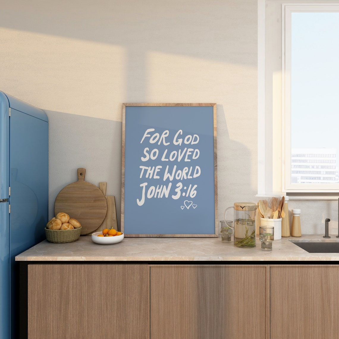 John 3:16 For God So Loved the World Blue Nursery Script Poster - Image 3