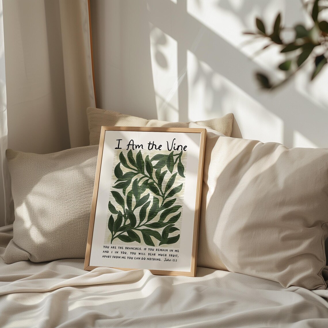 I Am The Vine Green Leafy Branches John 15 5 Botanical Bible Verse Poster - Image 2