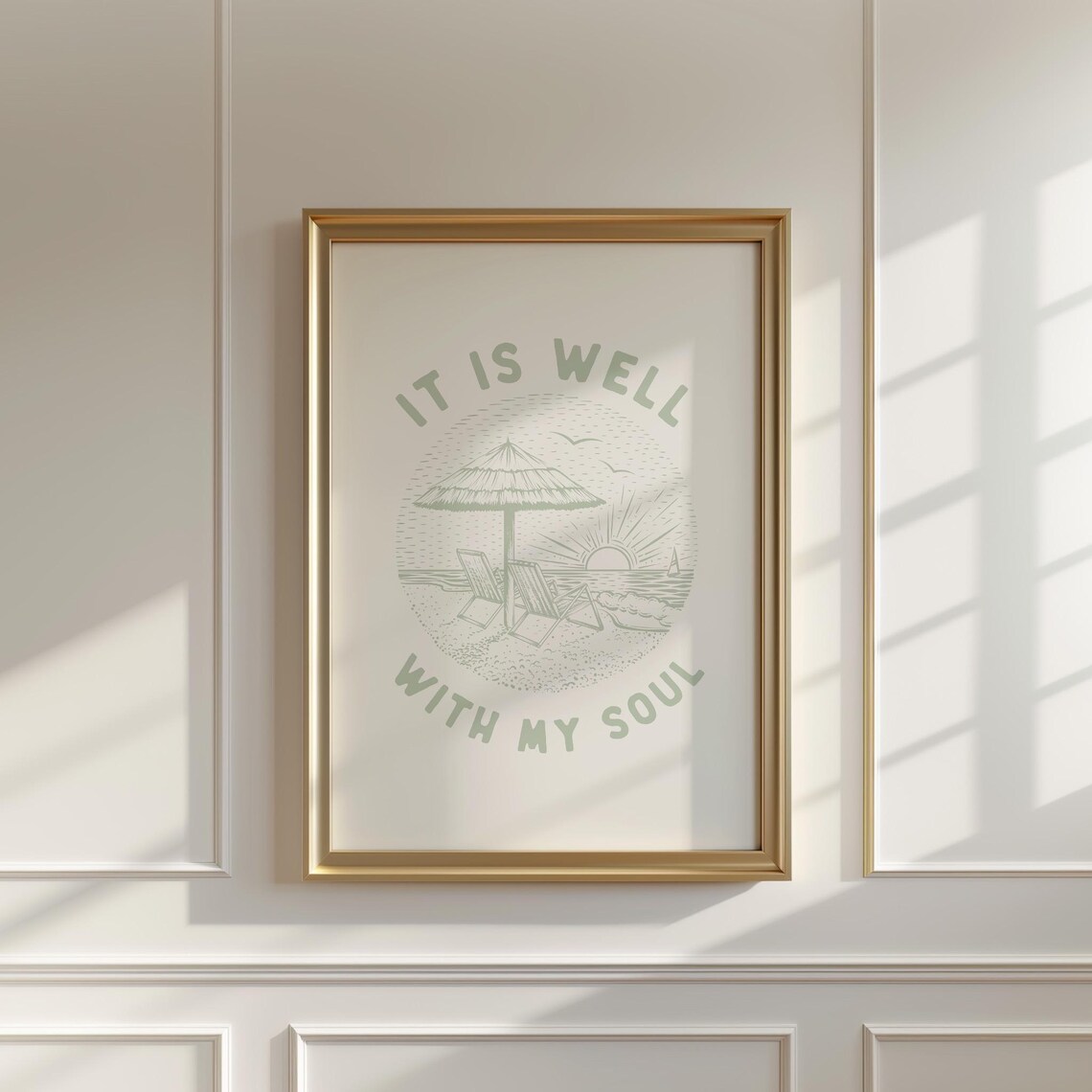 It Is Well With My Soul Sage Beach Umbrella Circle Line Art Poster - Image 3