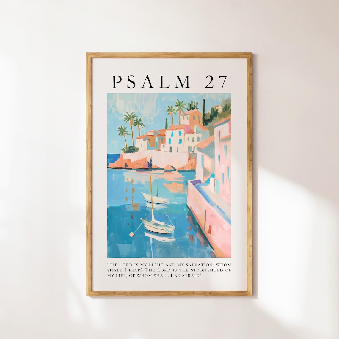 Psalm 27 Christian Wall Art, Coastal Bible Verse Print
