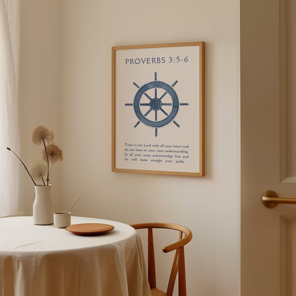 Proverbs 3:5-6 Trust in the Lord Navy Ship Wheel Nautical Bible Poster - Image 3