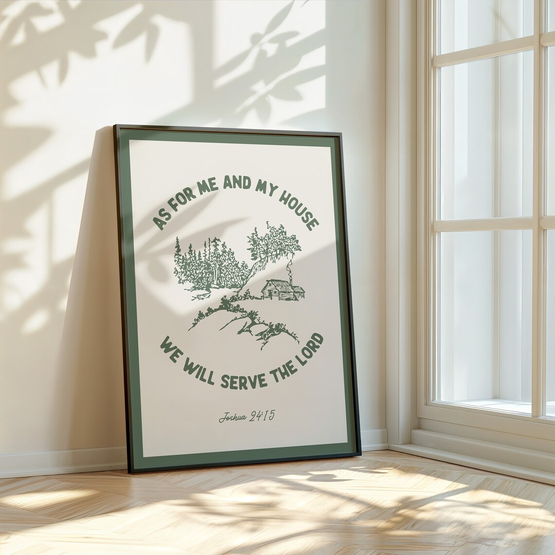 Joshua 24 15 We Will Serve The Lord Sage Green Cabin Bible Verse Wall Art - Image 3