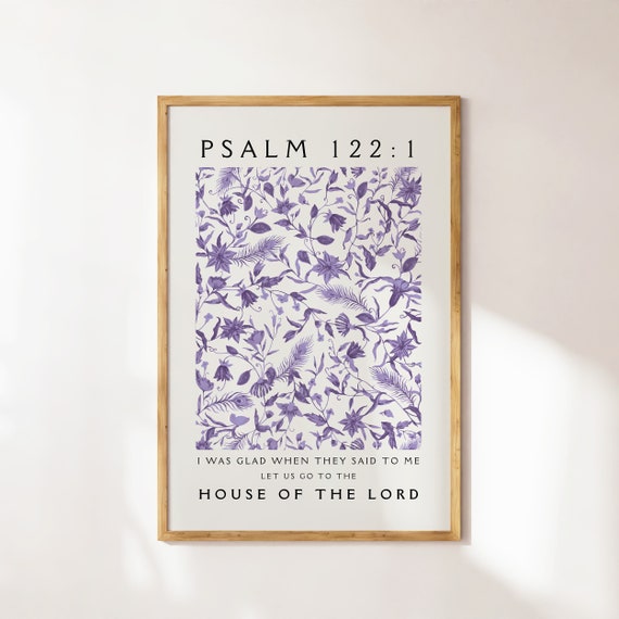 Psalm 122 Print Christian Wall Art William Morris Pattern Bible Verse Wall Art Purple Home Decor Trendy Apartment Decor Art